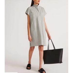 Minimal Short-Sleeve Shift Dress in Light Gray